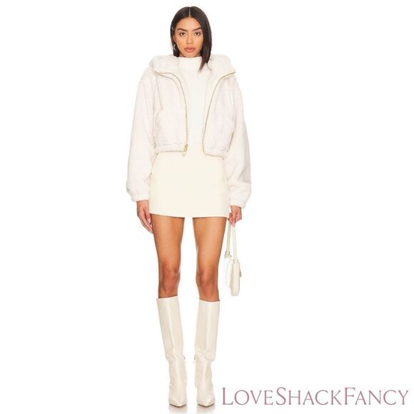LoveShackFancy **NWOT** Darcelle Sherpa Bomber Cropped Jacket Cream De Macaron - Picture 9 of 12